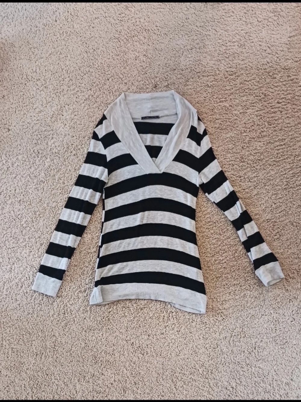Love Culture Striped V-Neck Sweater - Black & Light Gray